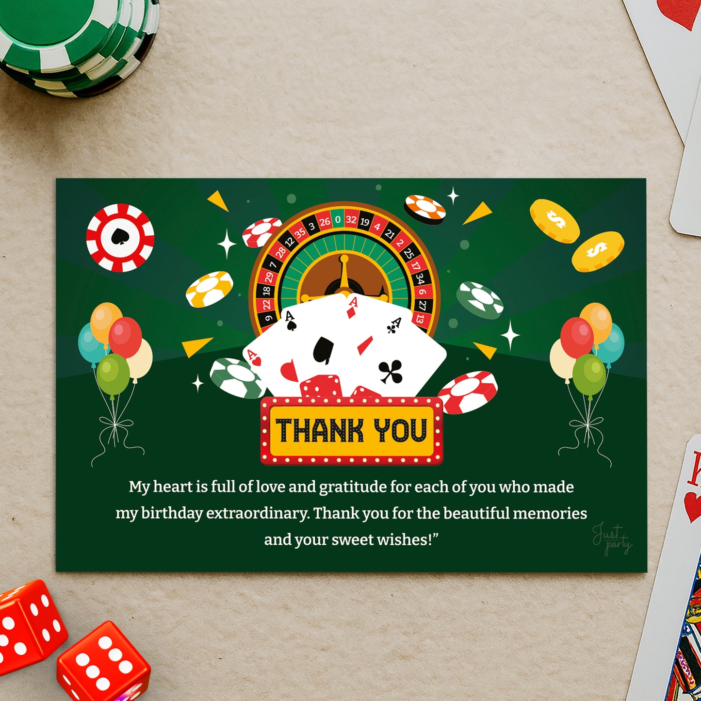 Just Party Casino Theme Thank You Cards for Return Gift (Pack of 10)