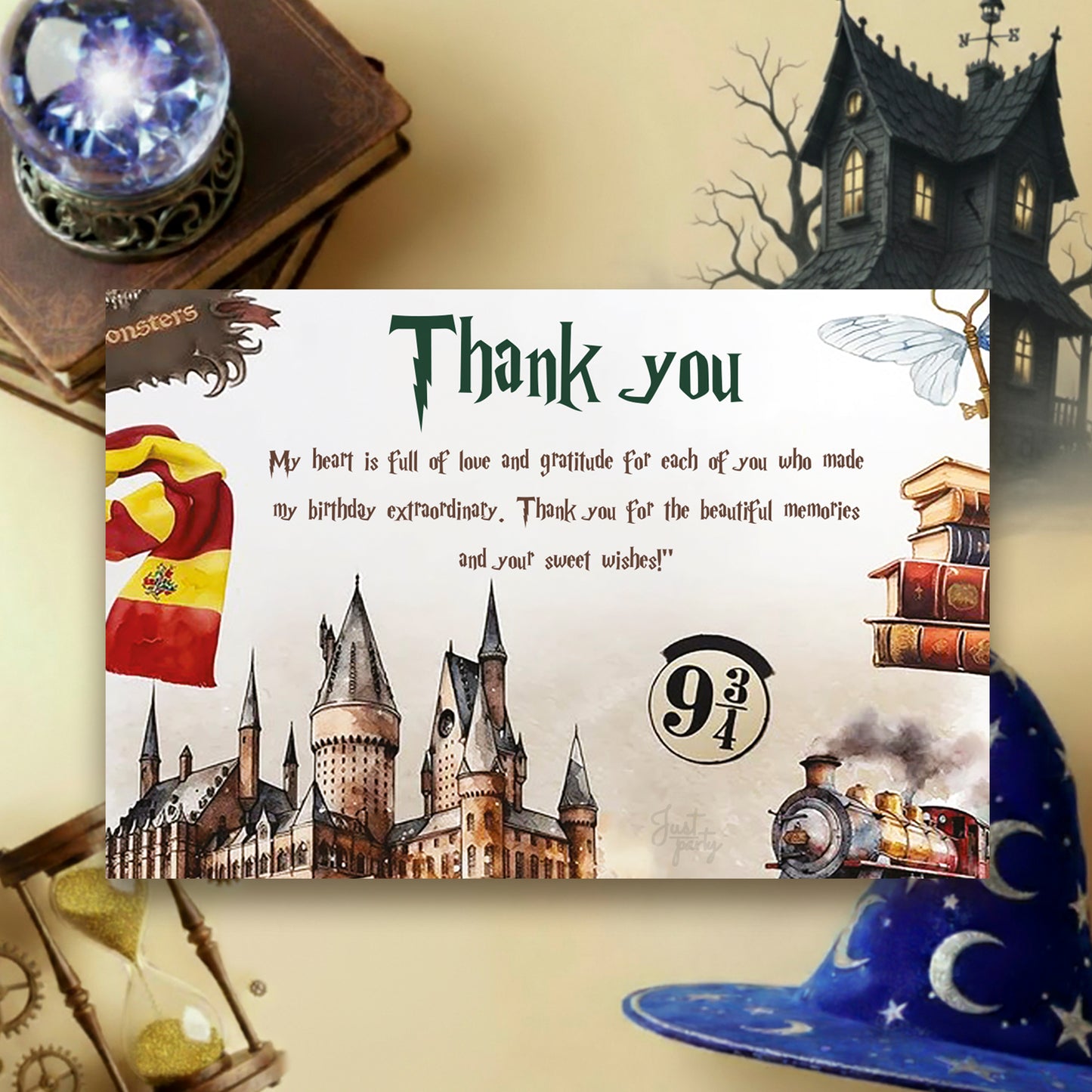 Just Party Wizard Theme Thank You Cards for Return Gift (Pack of 10)