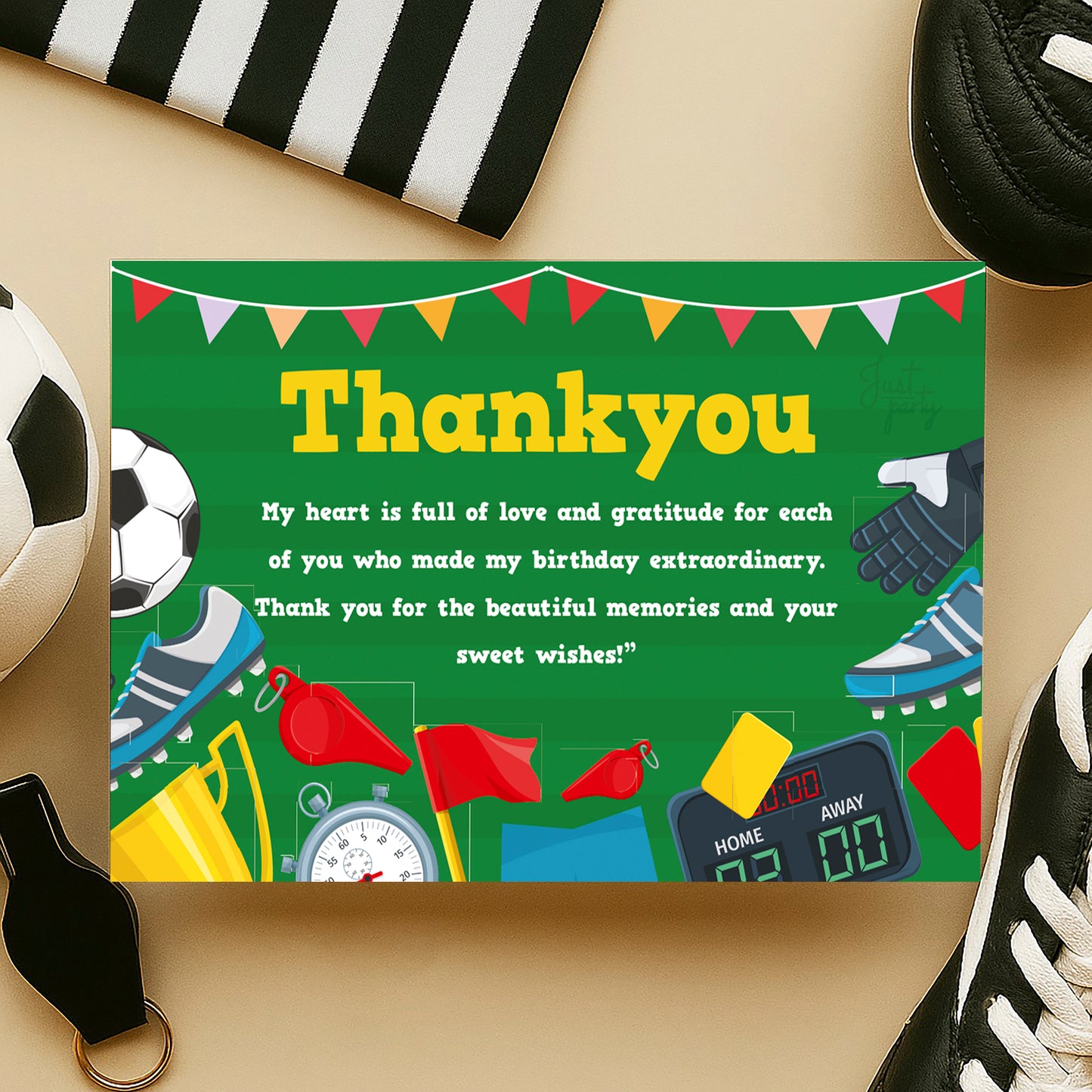 Just Party Football Theme Thank You Cards for Return Gift (Pack of 10)