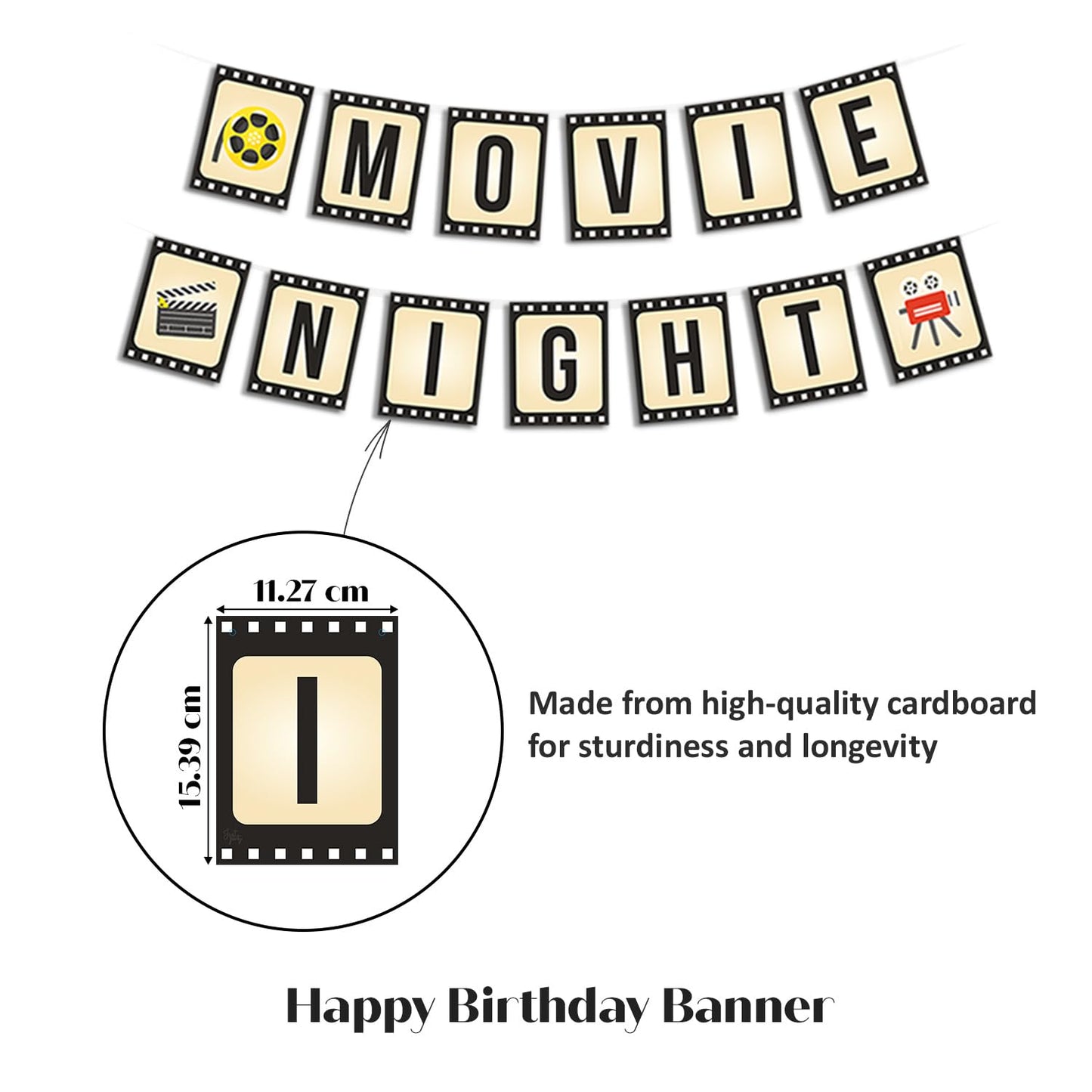 Just Party Movie Night Theme Party Decoration - 37 pcs Happy Birthday Decoration Kit for Kids