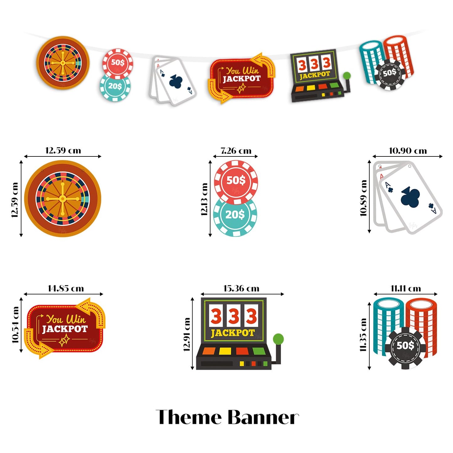 Just Party Casino Theme Party Decoration - 37 pcs Happy Birthday Decoration Kit for Adults