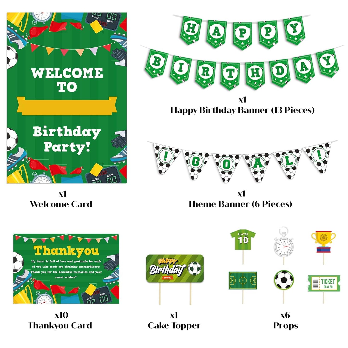 Just Party Football Theme Party Decoration - 37 pcs Happy Birthday Decoration Kit for Kids