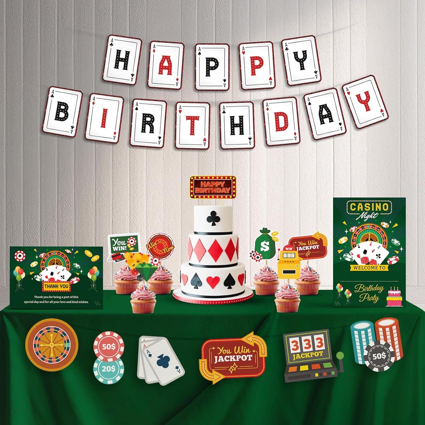 Just Party Casino Theme Party Decoration - 37 pcs Happy Birthday Decoration Kit for Adults