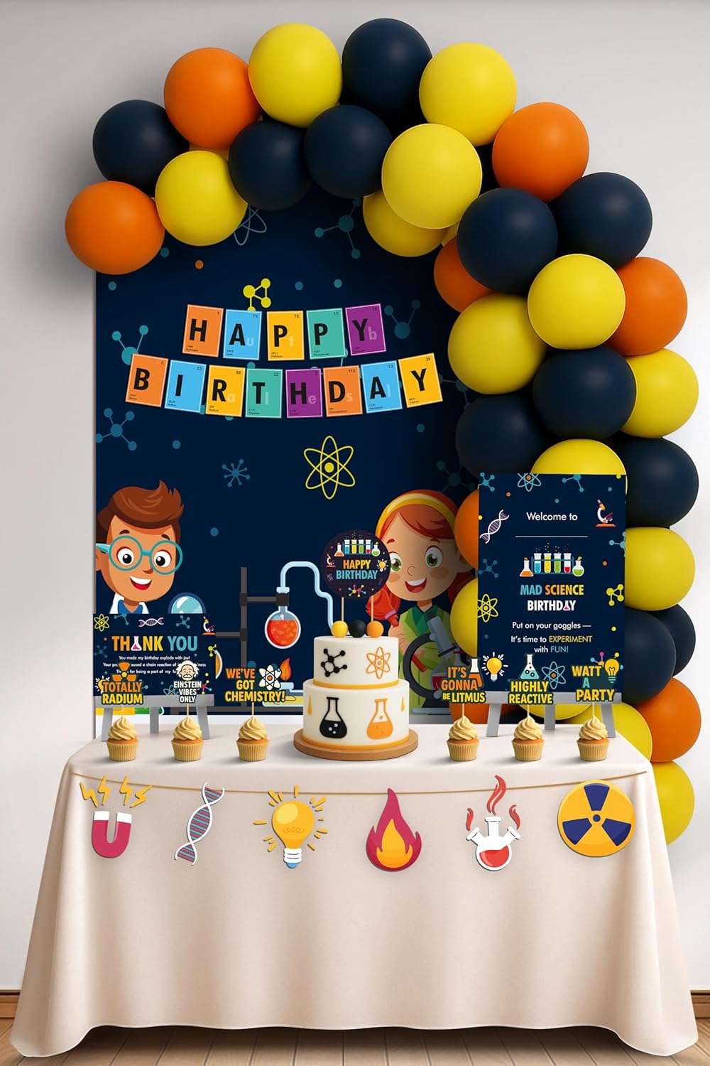 Just Party Science Theme Party Decoration - 100 pcs Happy Birthday Decoration Kit for Kids