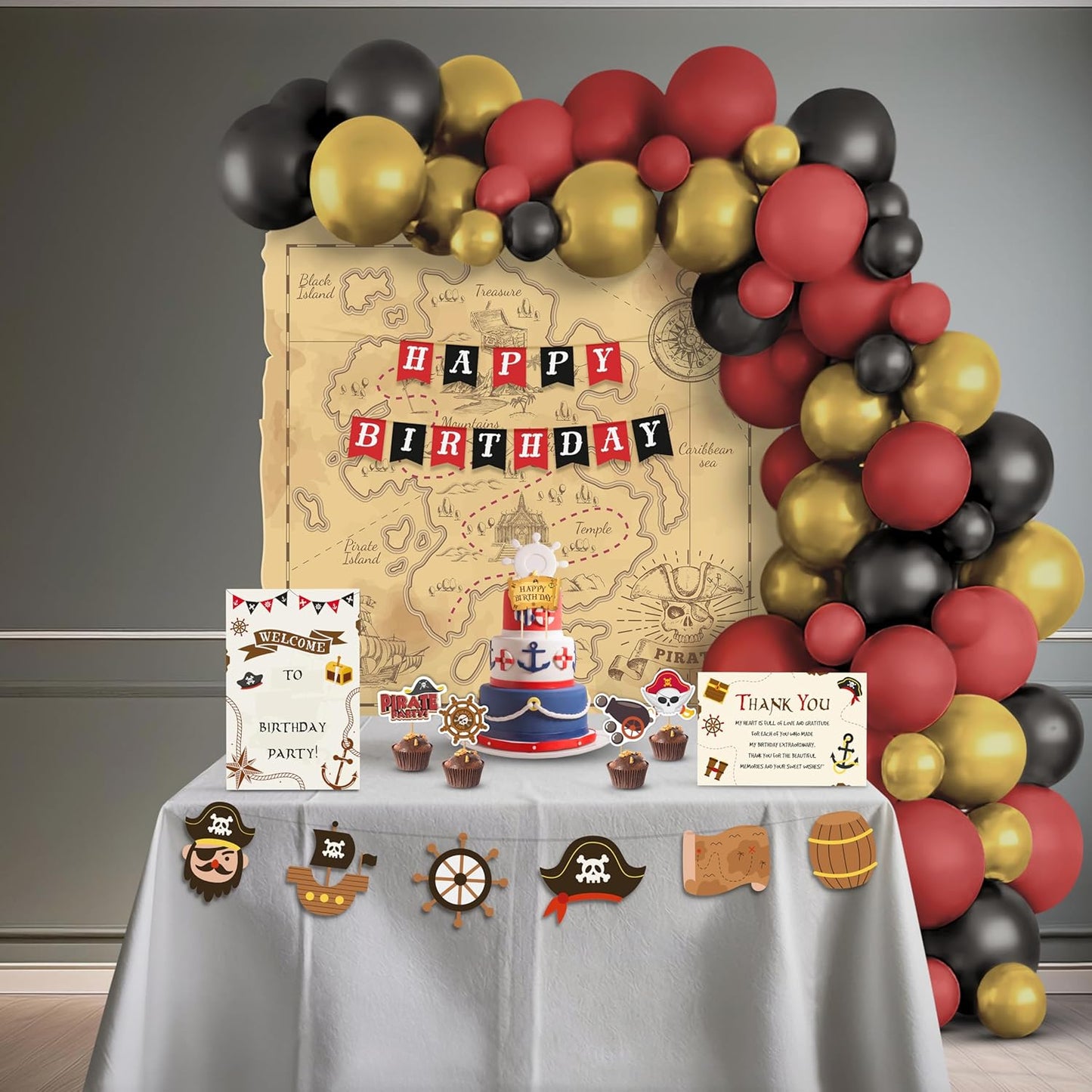 Just Party Pirate Theme Party Decoration - 100 pcs Happy Birthday Decoration Kit for Kids