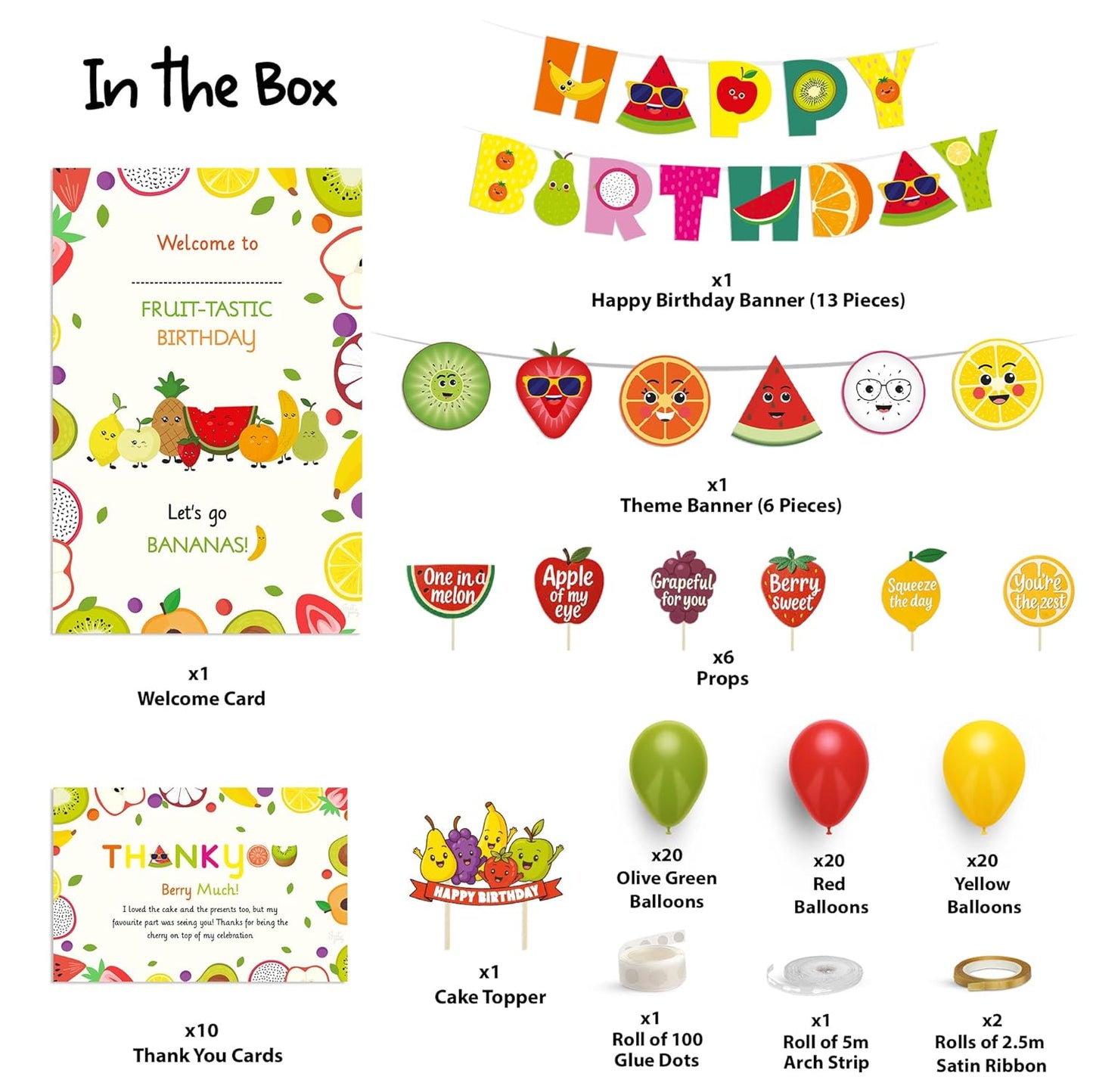 Just Party Fruits Theme Party Decoration - 99 pcs Happy Birthday Decoration Kit for Kids