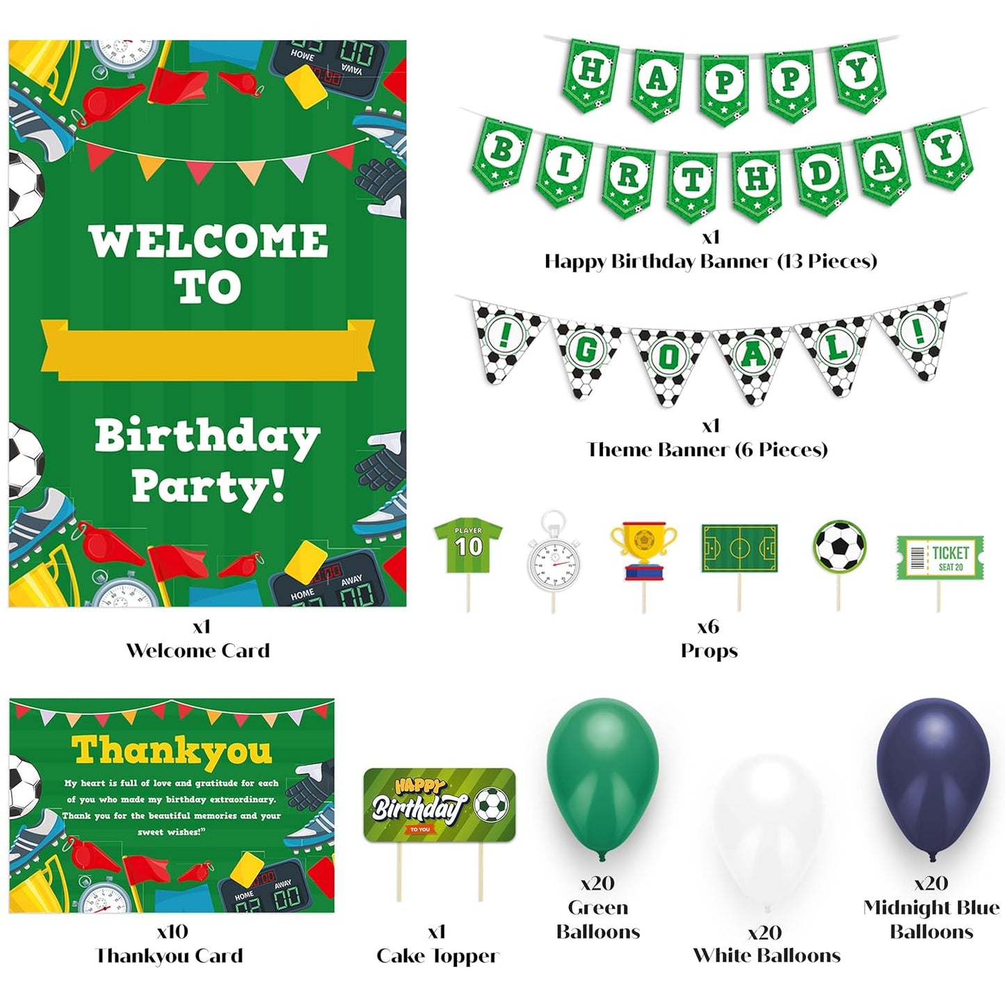 Just Party Football Theme Party Decoration - 99 pcs Happy Birthday Decoration Kit for Kids