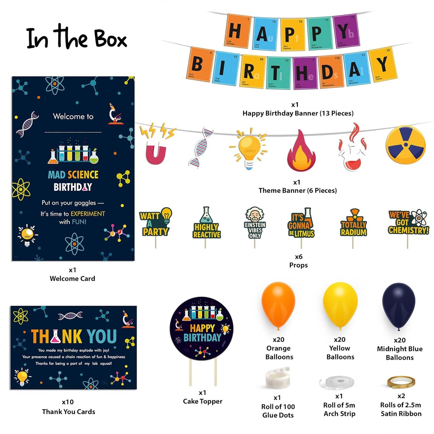 Just Party Science Theme Party Decoration - 99 pcs Happy Birthday Decoration Kit for Kids