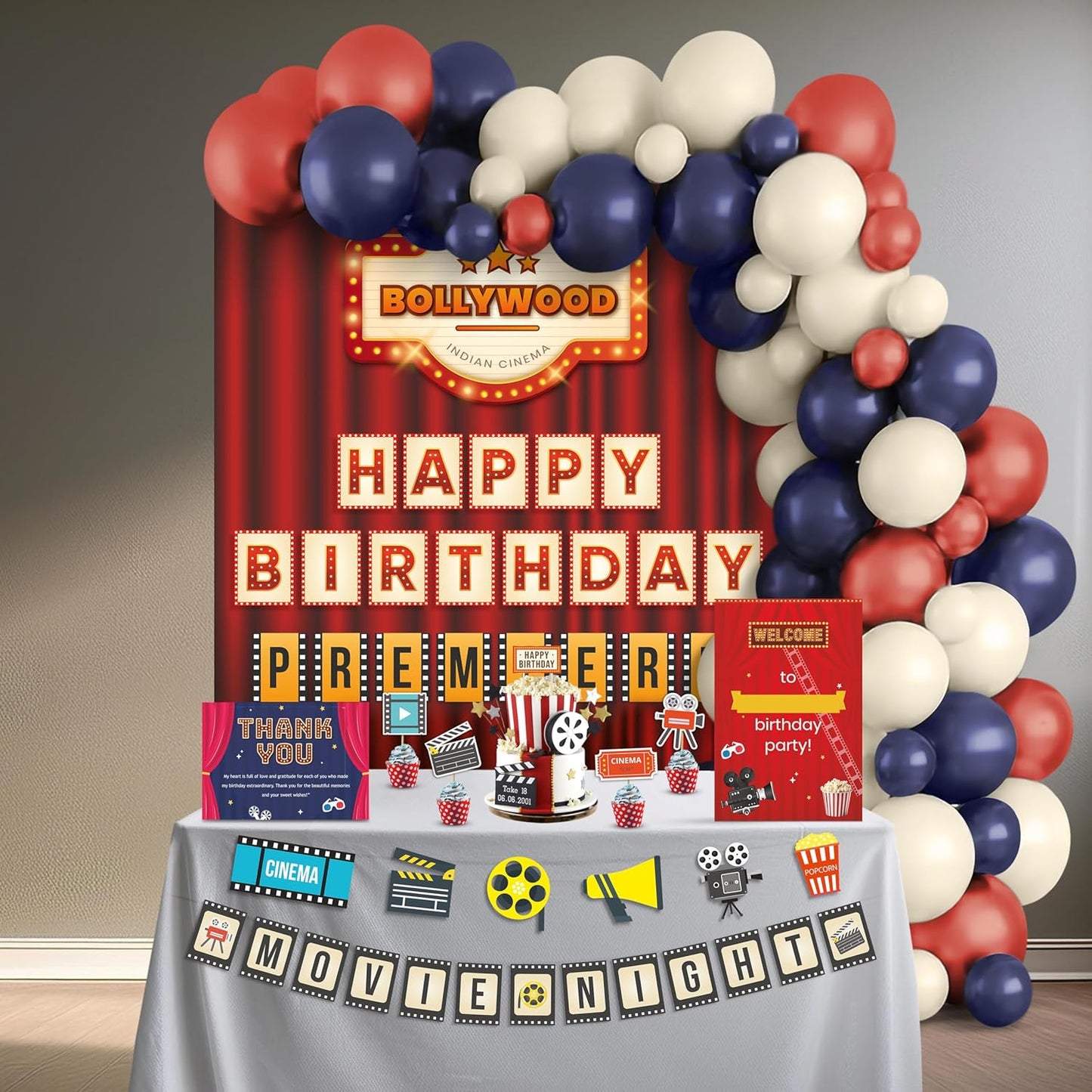 Just Party Bollywood Movie Night Theme Party Decoration - 100 pcs Happy Birthday Decoration Kit for Kids