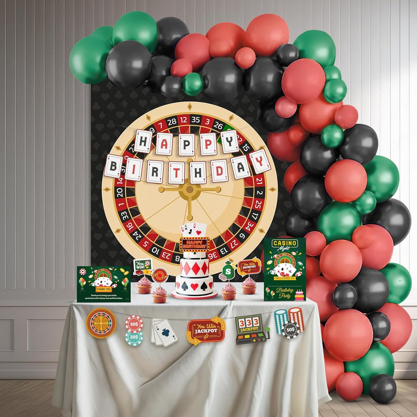 Just Party Casino Theme Party Decoration - 100 pcs Happy Birthday Decoration Kit for Adults