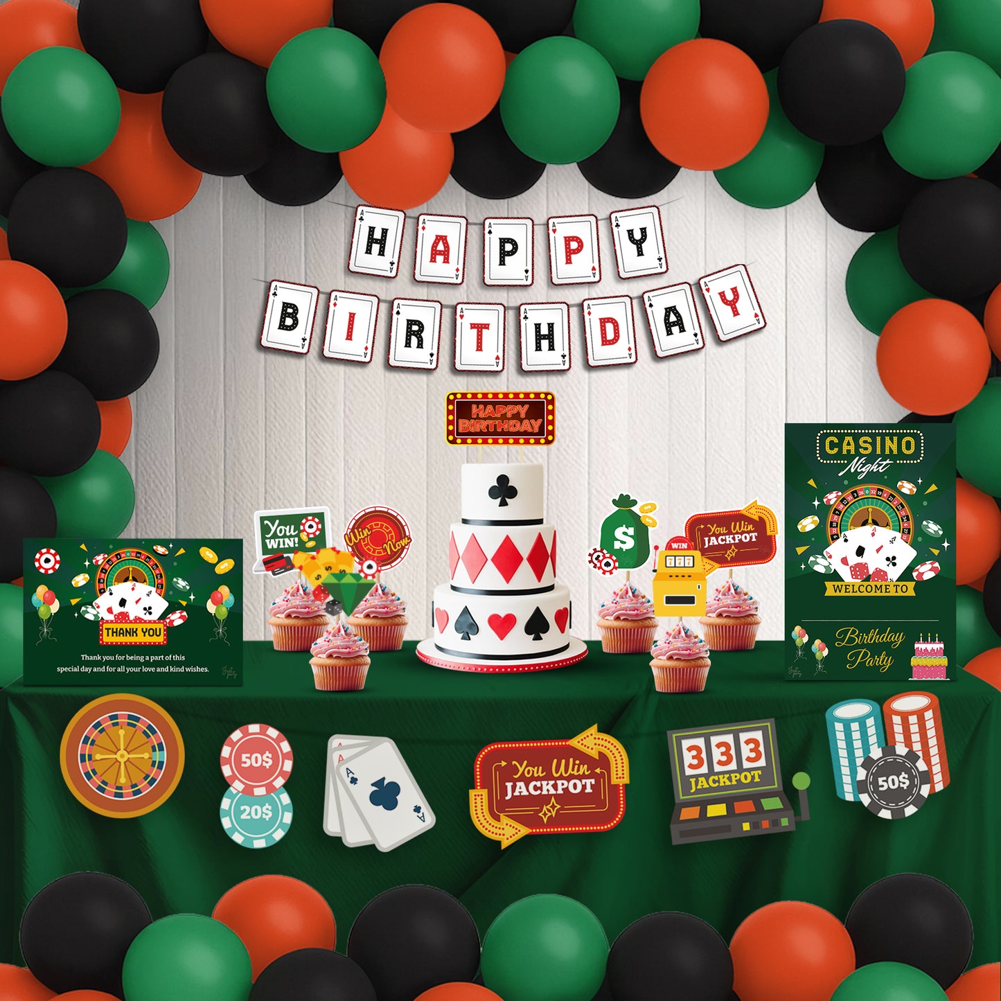 Just Party Casino Theme Party Decoration - 99 pcs Happy Birthday Decoration Kit for Adults