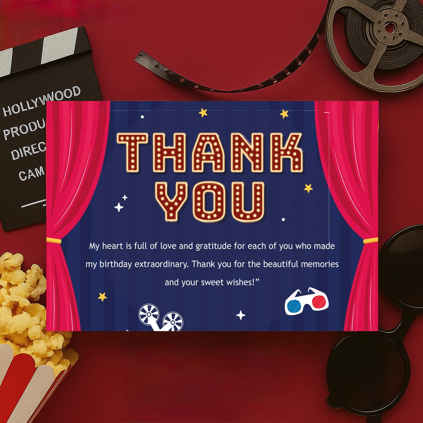 Just Party Bollywood Movie Night Theme Thank You Cards for Return Gift (Pack of 10)