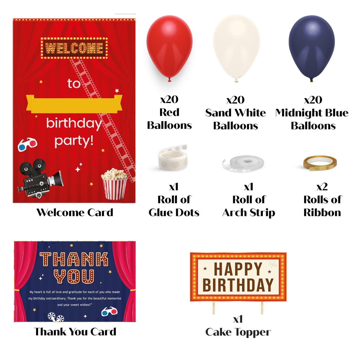 Just Party Bollywood Movie Night Theme Party Decoration - 99 pcs Happy Birthday Decoration Kit for Kids