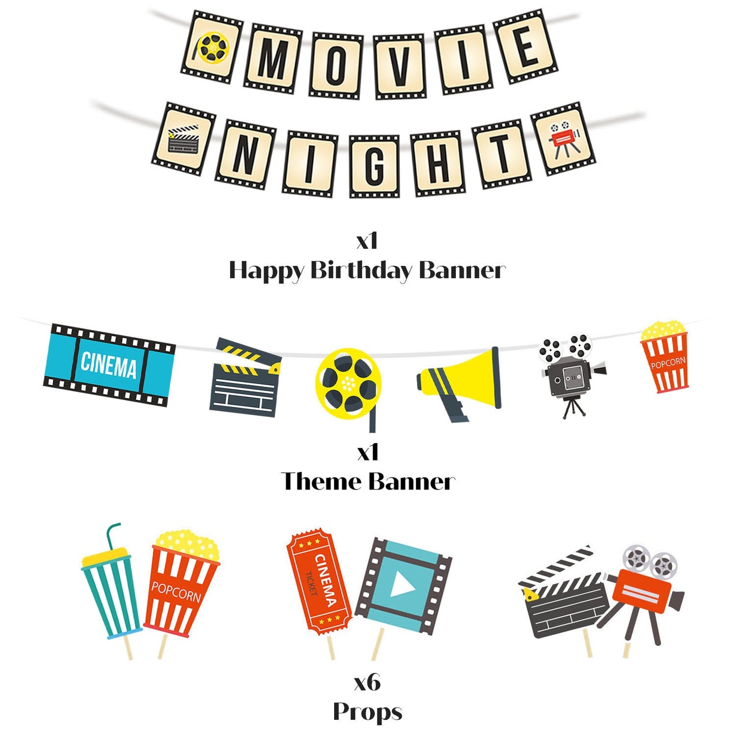 Just Party Bollywood Movie Night Theme Party Decoration - 99 pcs Happy Birthday Decoration Kit for Kids