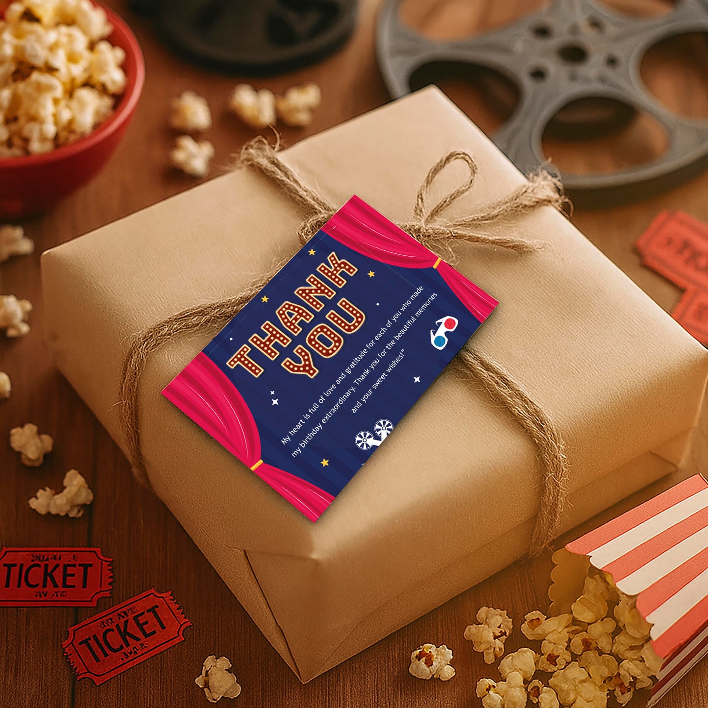 Just Party Bollywood Movie Night Theme Thank You Cards for Return Gift (Pack of 10)