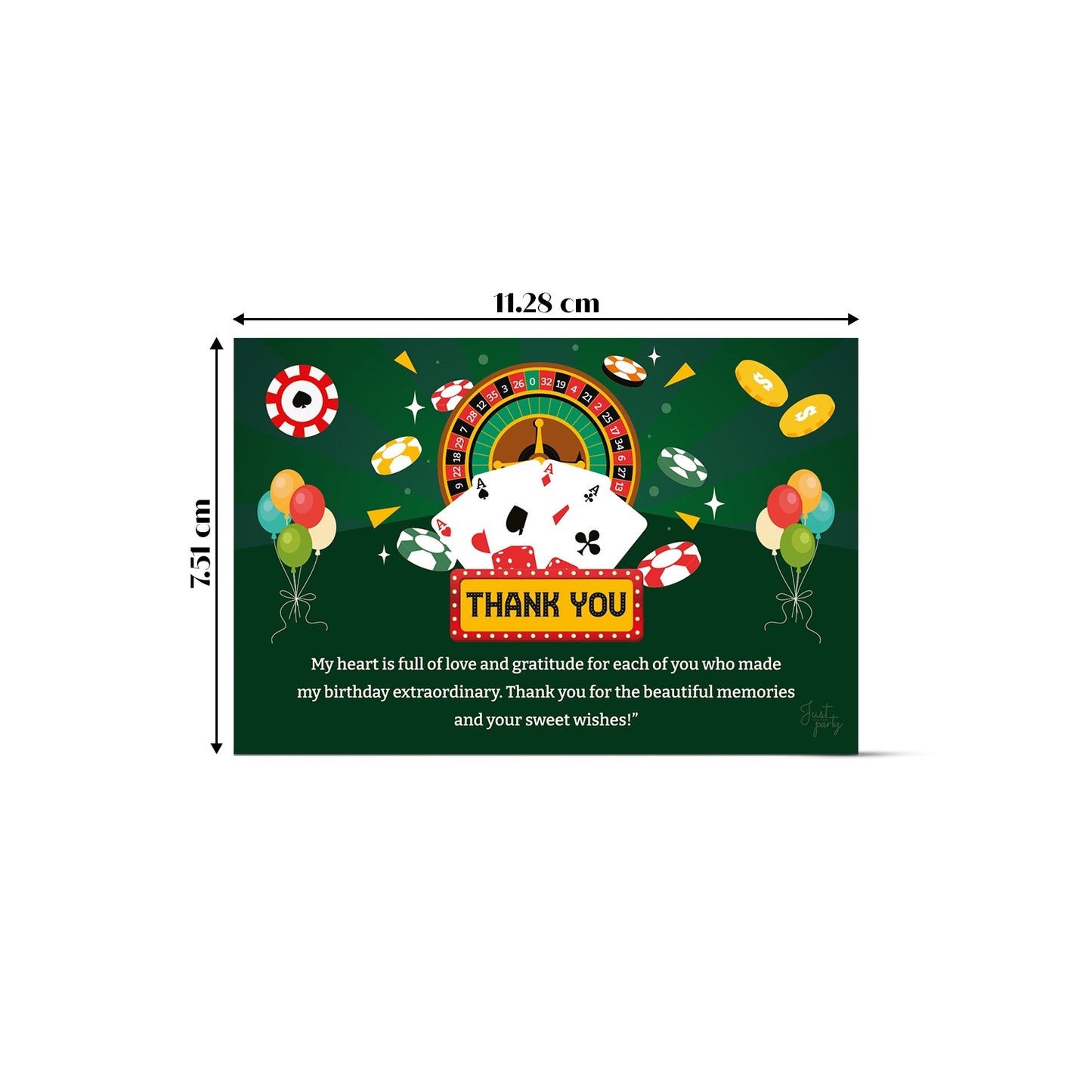 Just Party Casino Theme Thank You Cards for Return Gift (Pack of 10)