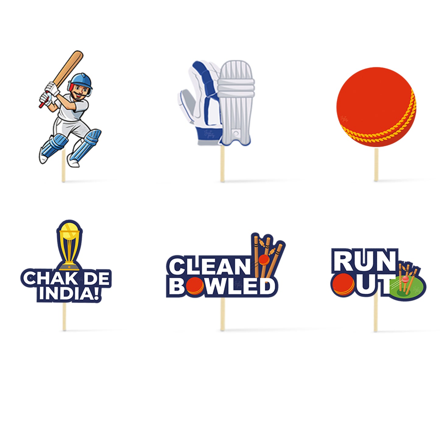 Just Party Cricket Theme Cake Topper & Photo Props / Muffin Toppers