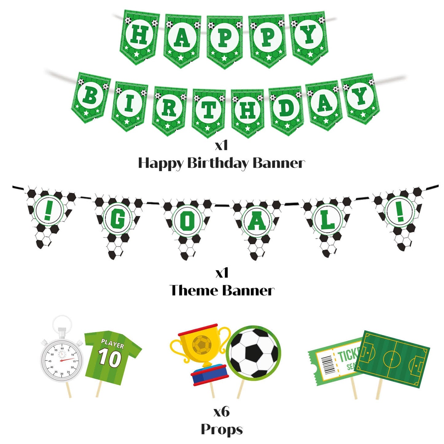 Just Party Football Theme Party Decoration - 100 pcs Happy Birthday Decoration Kit for Kids