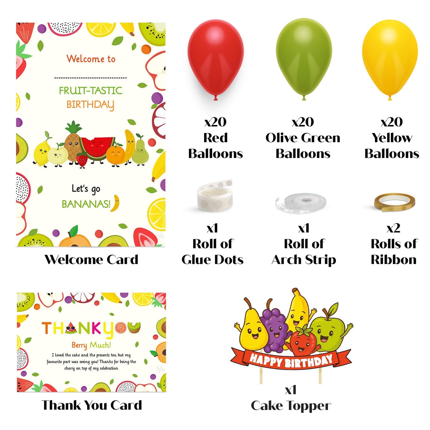 Just Party Fruits Theme Party Decoration - 99 pcs Happy Birthday Decoration Kit for Kids