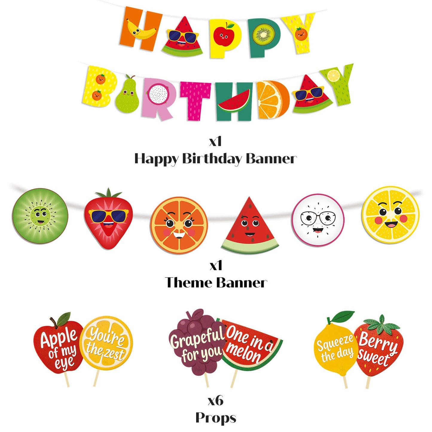 Just Party Fruits Theme Party Decoration - 99 pcs Happy Birthday Decoration Kit for Kids