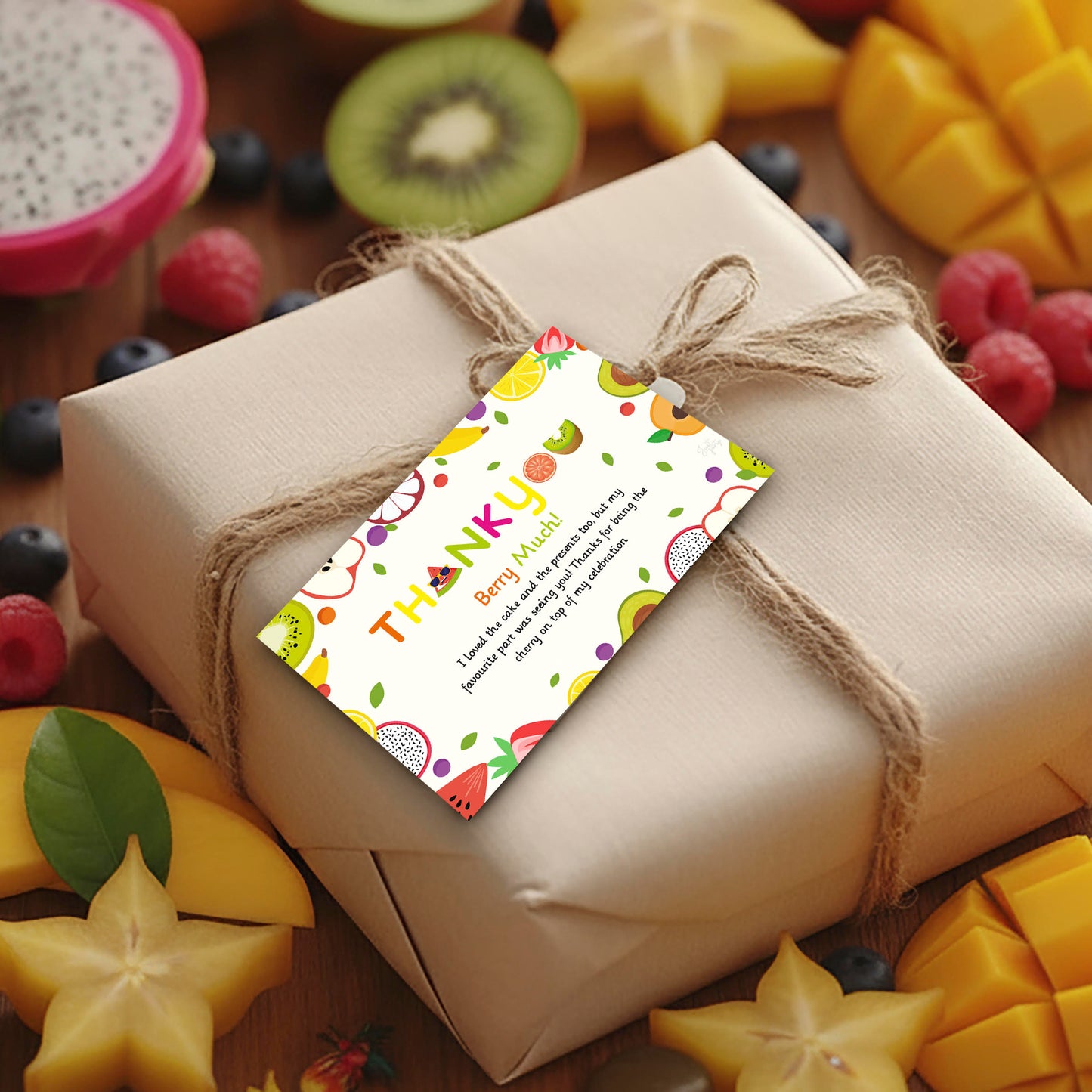 Just Party Fruits Theme Thank You Cards for Return Gift (Pack of 10)