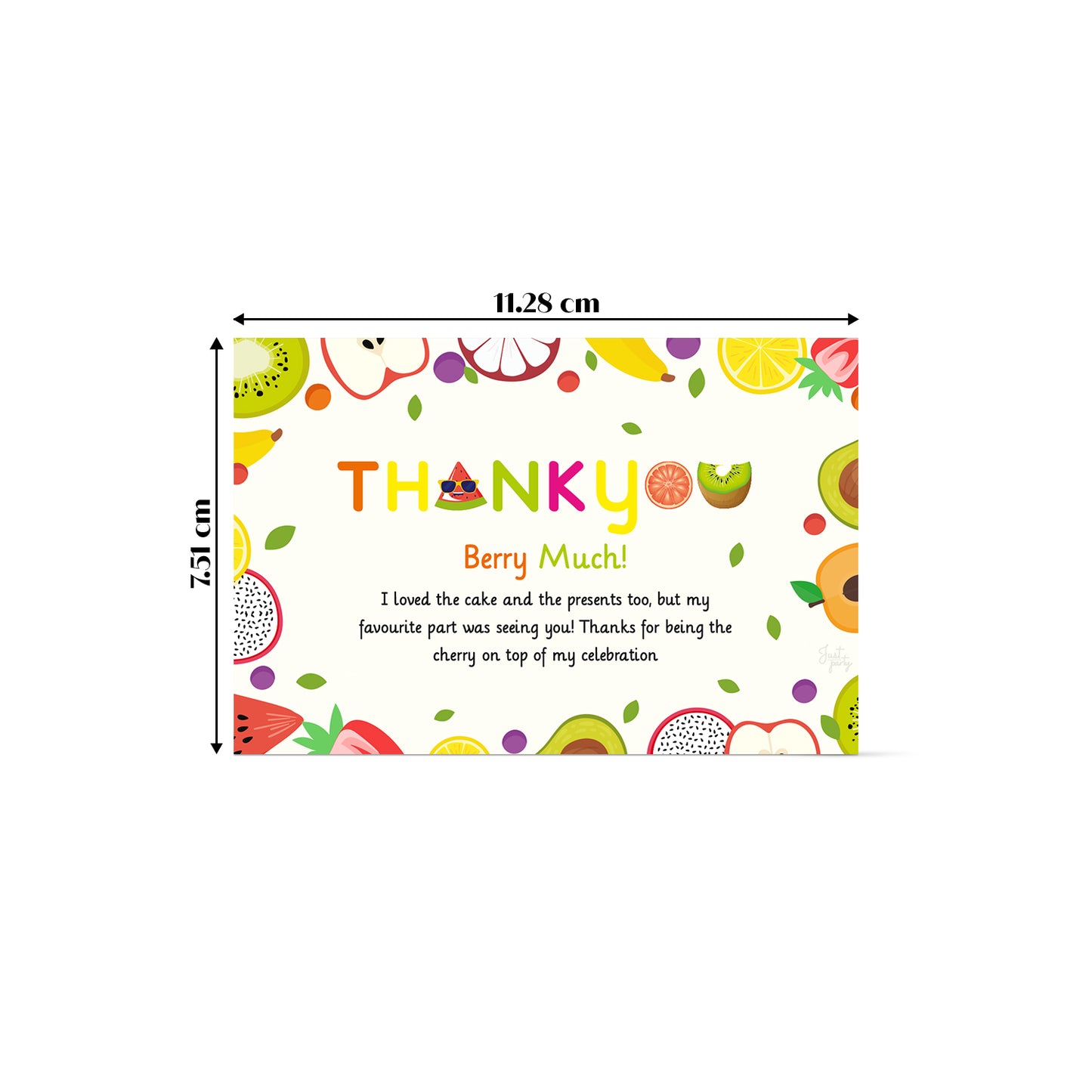 Just Party Fruits Theme Thank You Cards for Return Gift (Pack of 10)
