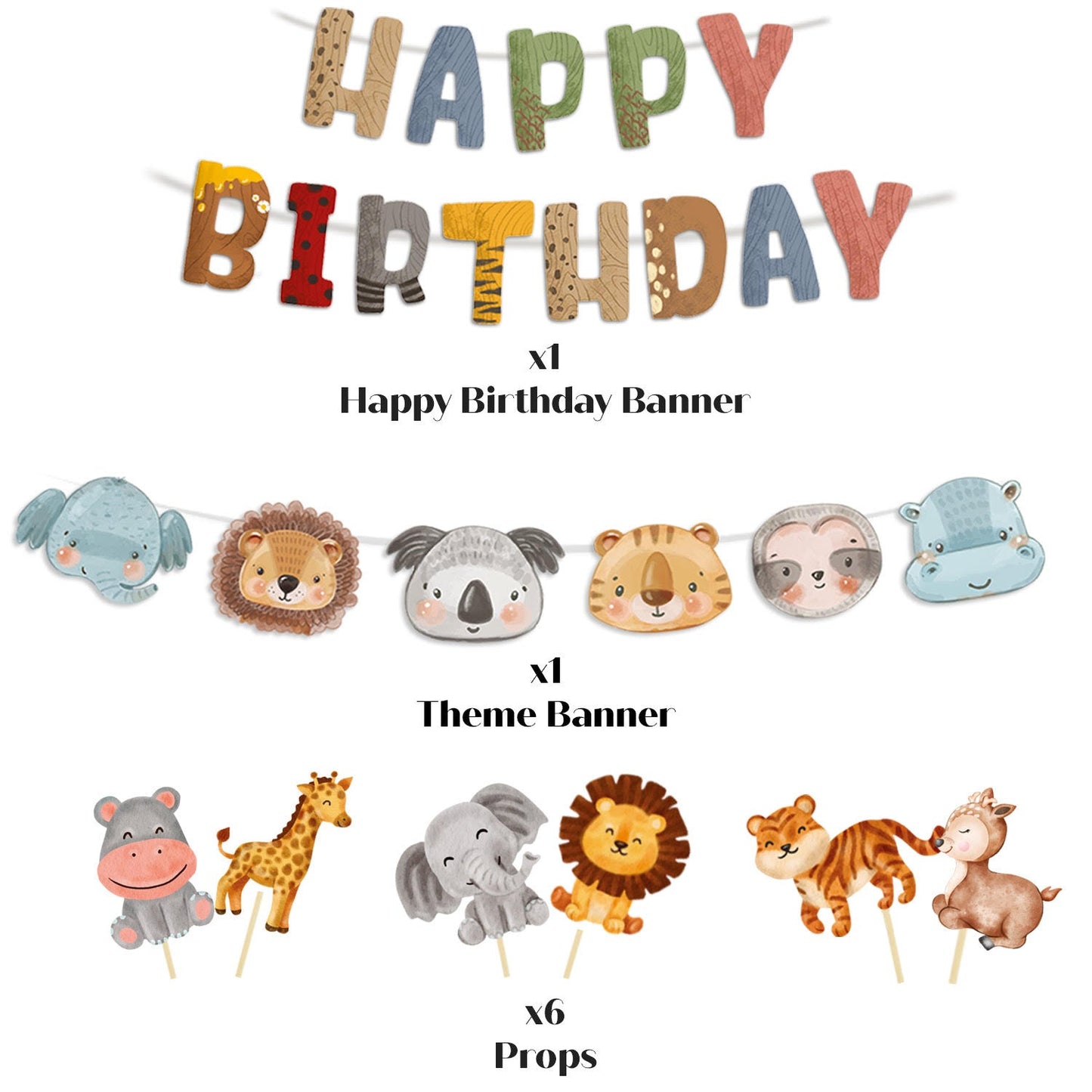 Just Party Jungle Theme Party Decoration - 99 pcs Happy Birthday Decoration Kit for Kids