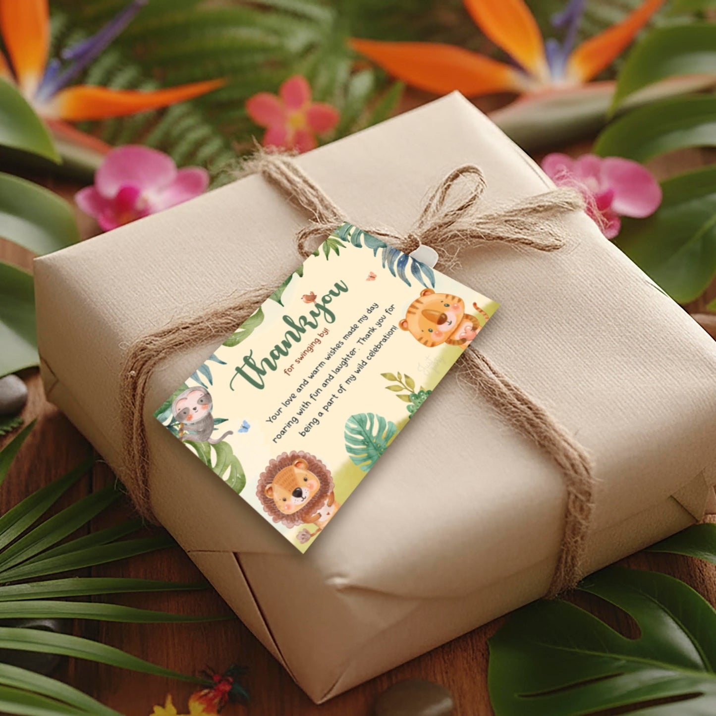 Just Party Jungle Theme Thank You Cards for Return Gift (Pack of 10)