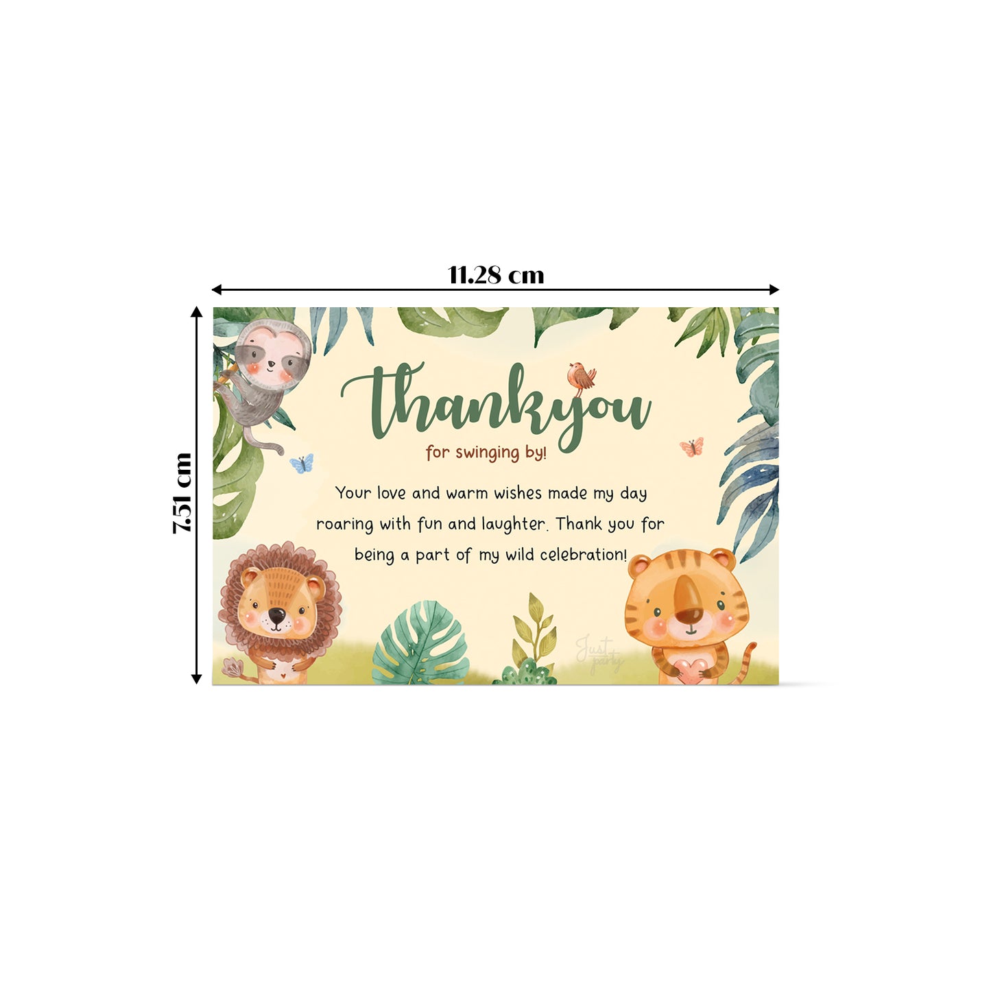 Just Party Jungle Theme Thank You Cards for Return Gift (Pack of 10)