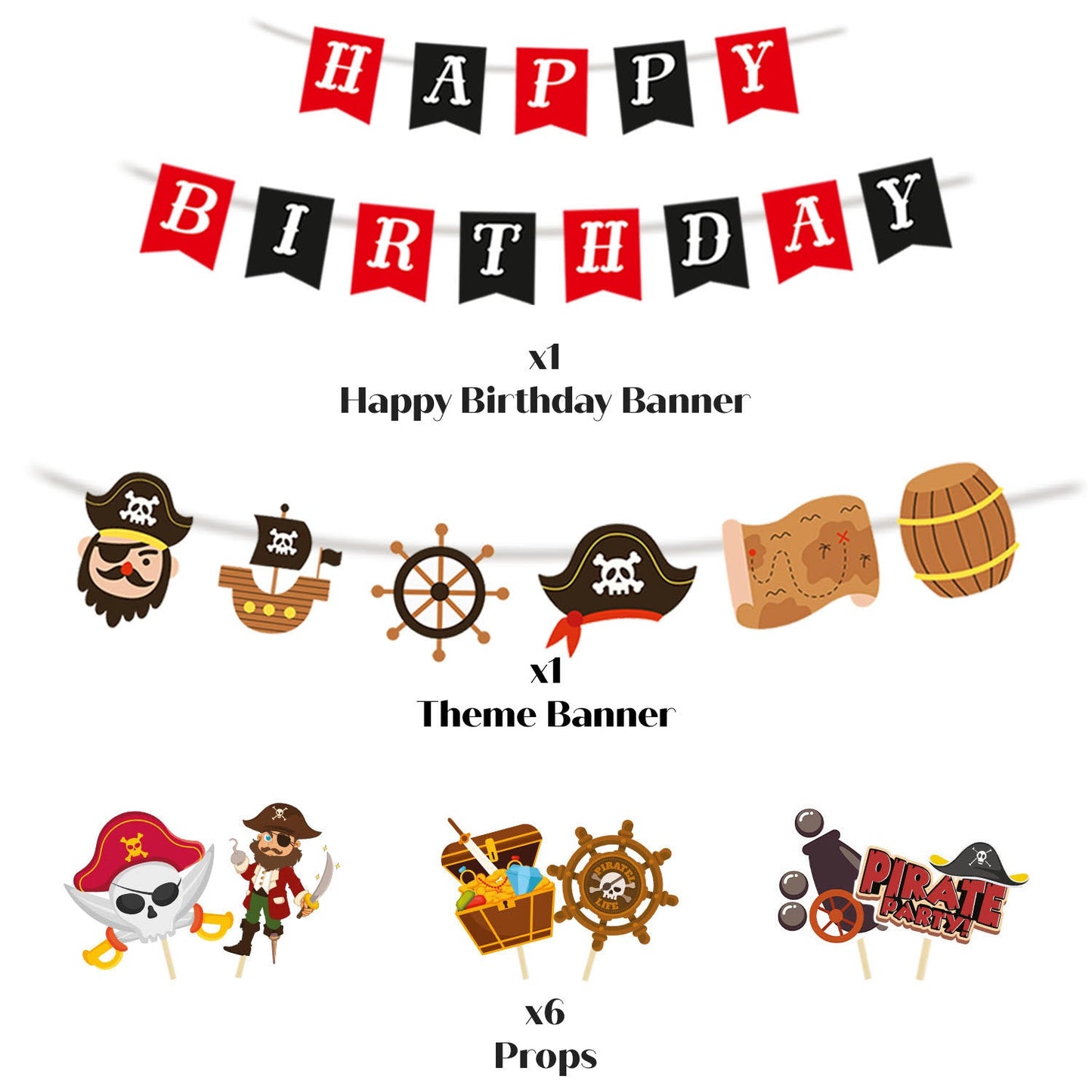 Just Party Pirate Theme Party Decoration - 99 pcs Happy Birthday Decoration Kit for Kids