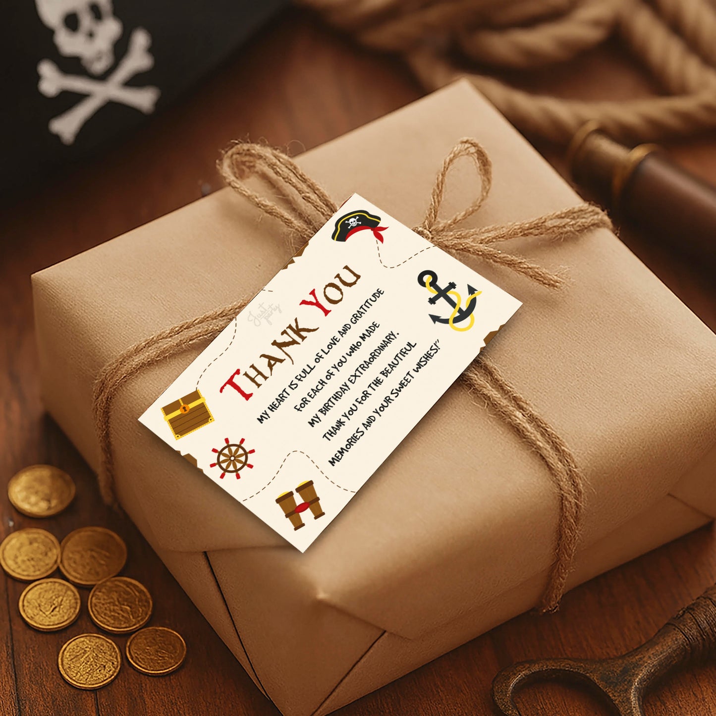 Just Party Pirates Theme Thank You Cards for Return Gift (Pack of 10)