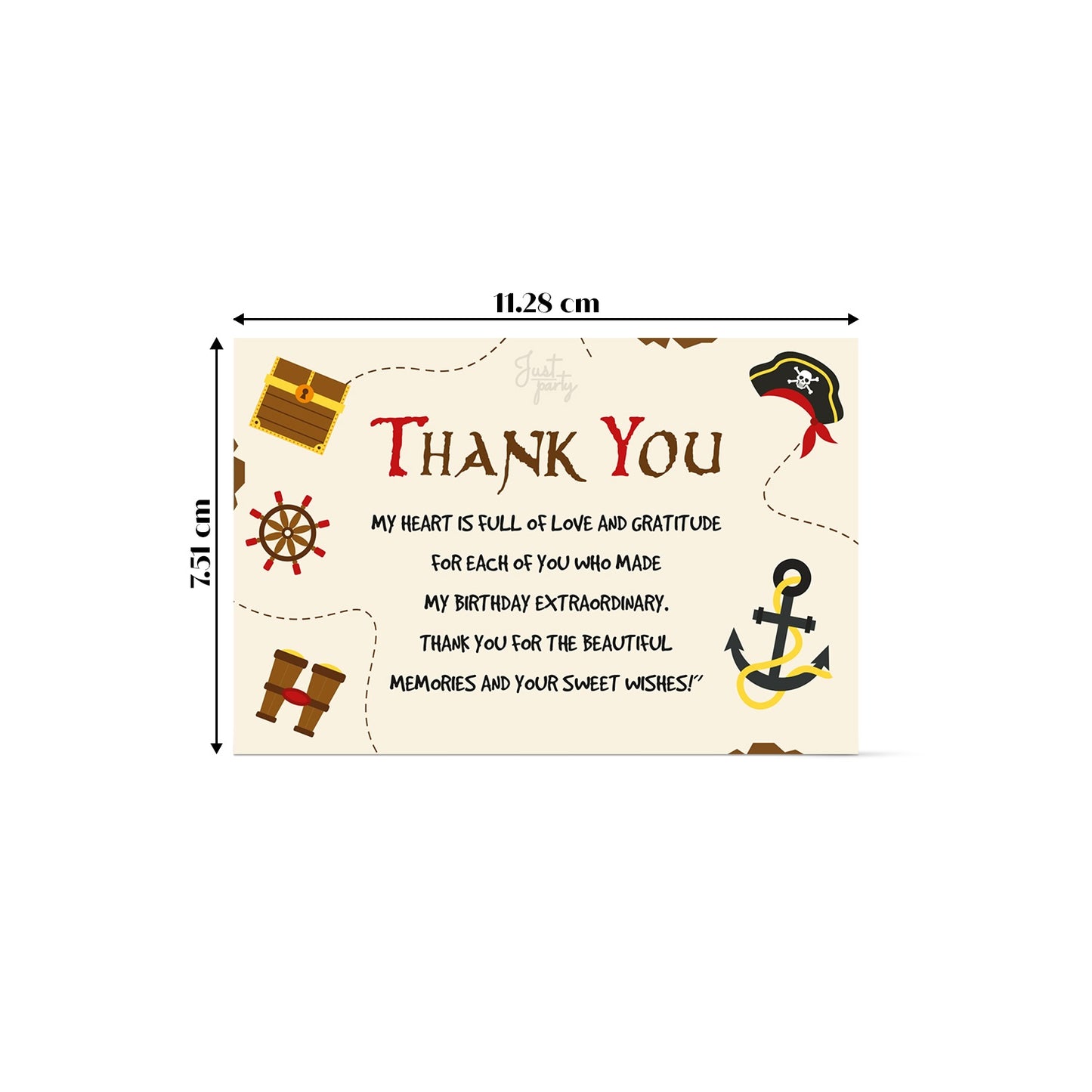 Just Party Pirates Theme Thank You Cards for Return Gift (Pack of 10)