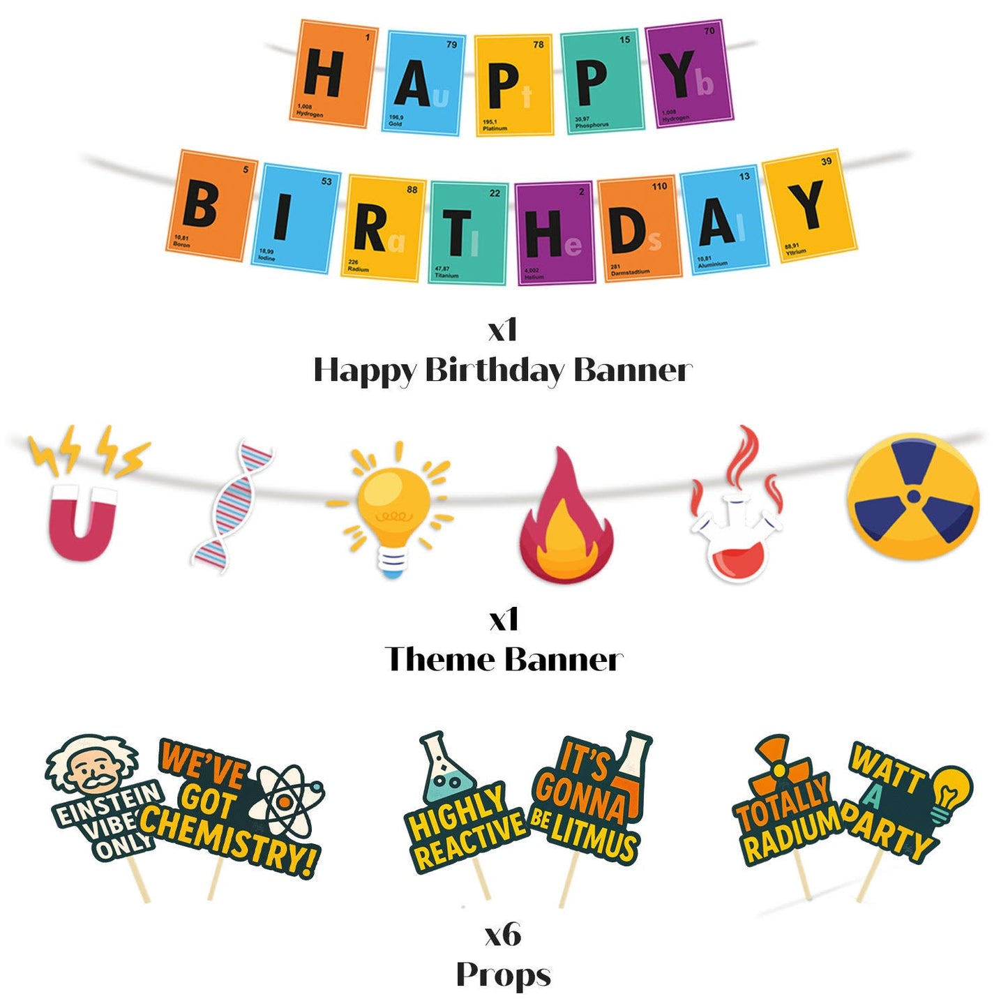 Just Party Science Theme Party Decoration - 100 pcs Happy Birthday Decoration Kit for Kids