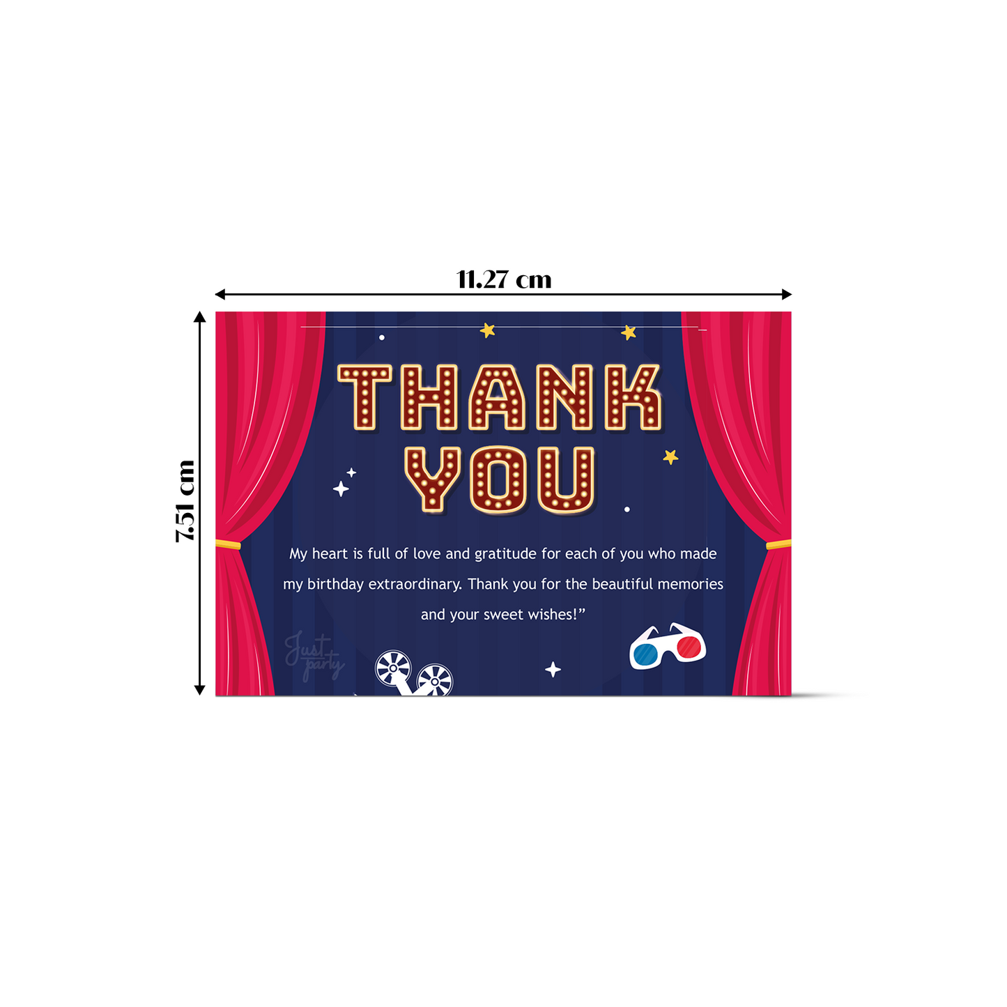 Just Party Bollywood Movie Night Theme Thank You Cards for Return Gift (Pack of 10)