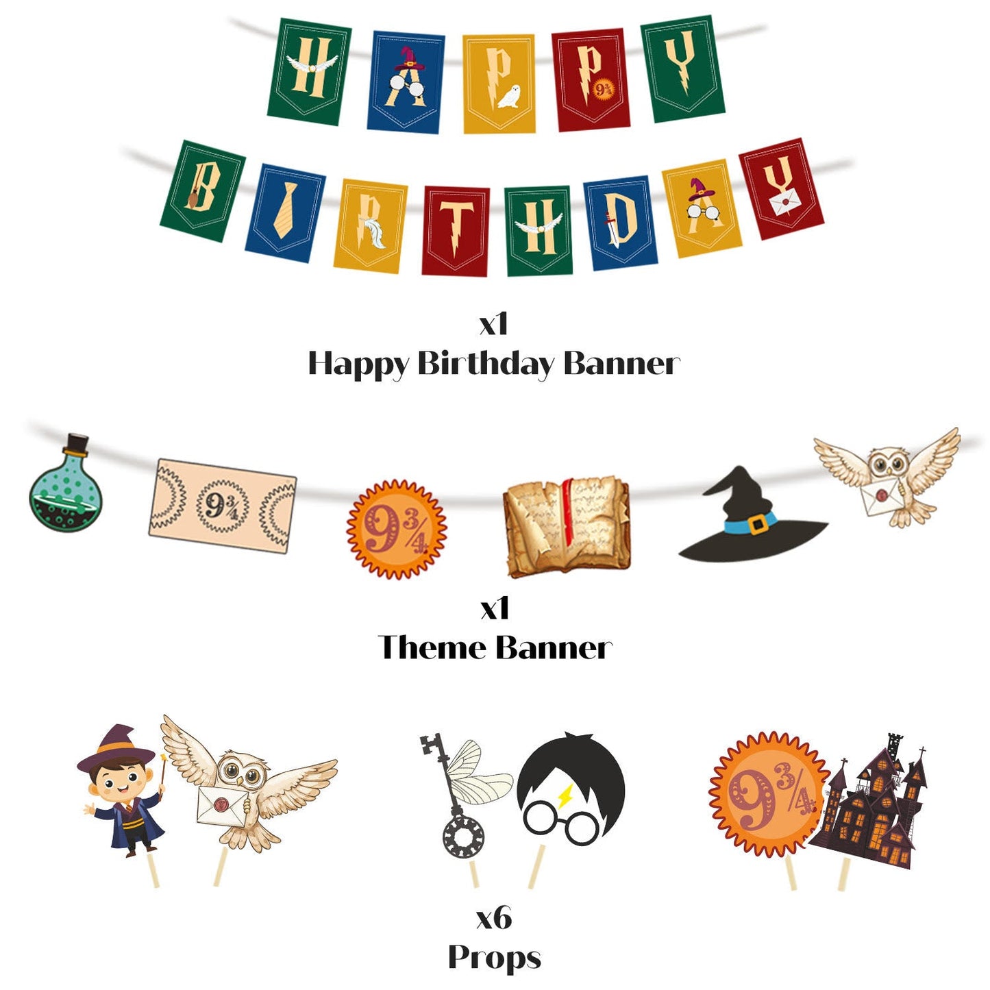Just Party Magical Boy Theme Party Decoration - 100 pcs Happy Birthday Decoration Kit for Kids