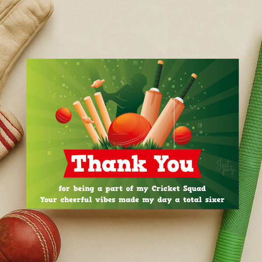 Just Party Cricket Theme Thank You Cards for Return Gift (Pack of 10)