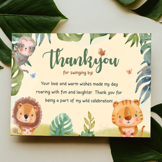 Just Party Jungle Theme Thank You Cards for Return Gift (Pack of 10)