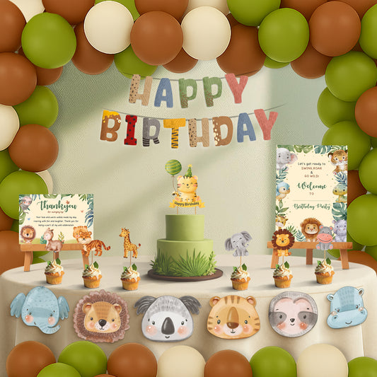 Just Party Jungle Theme Party Decoration - 99 pcs Happy Birthday Decoration Kit for Kids