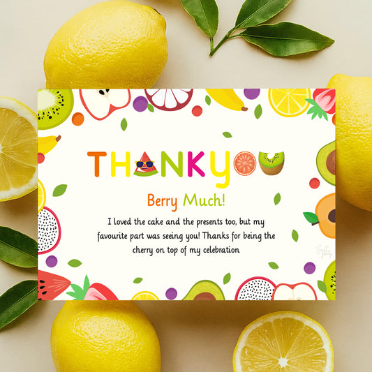 Just Party Fruits Theme Thank You Cards for Return Gift (Pack of 10)
