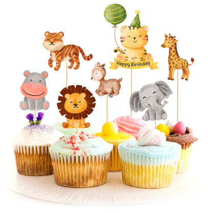 Just Party Jungle Theme Cake Topper & Photo Props / Muffin Toppers