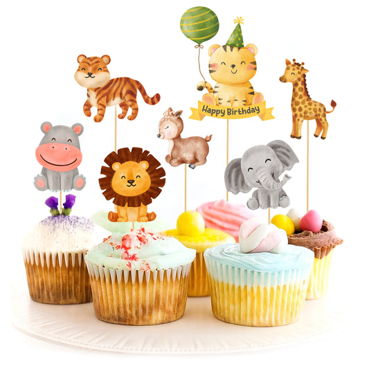 Just Party Jungle Theme Cake Topper & Photo Props / Muffin Toppers