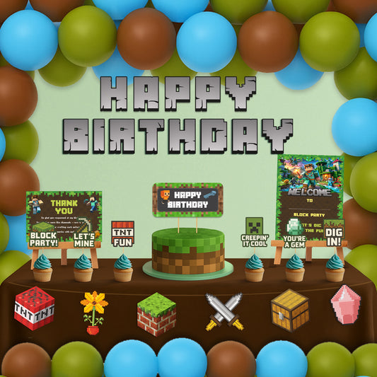Just Party Mining Theme Party Decoration - 99 pcs Happy Birthday Decoration Kit for Kids