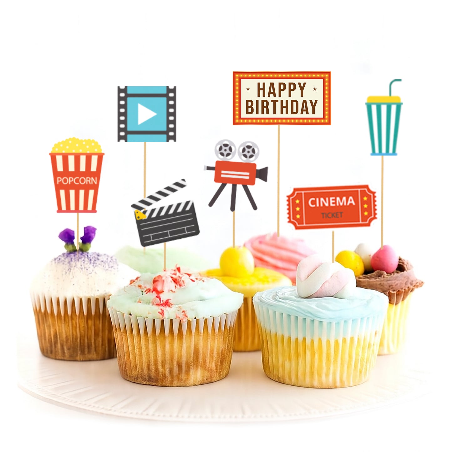 Just Party Bollywood Movie Night Theme Cake Topper & Photo Props / Muffin Toppers