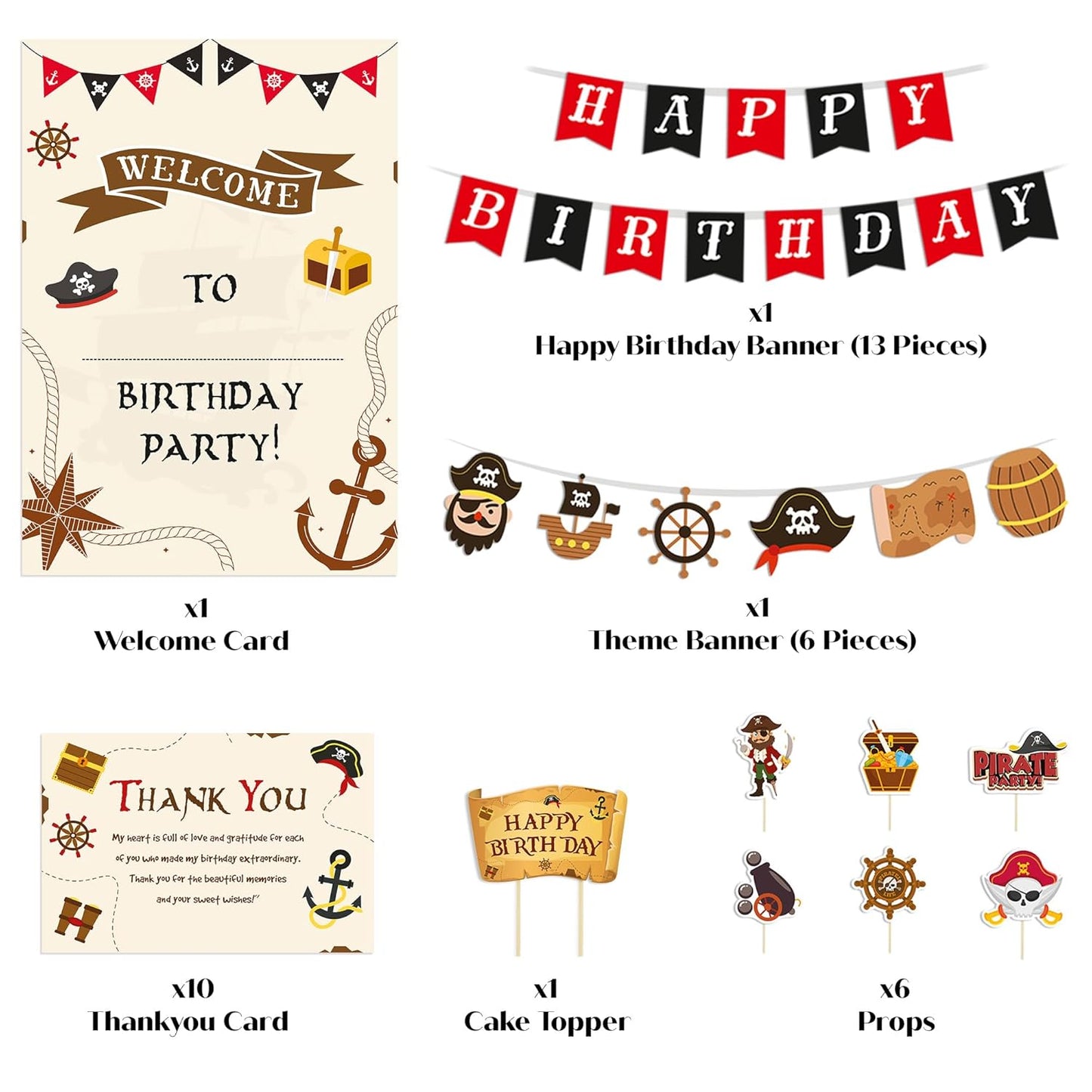 Just Party Pirates Theme Party Decoration - 37 pcs Happy Birthday Decoration Kit for Kids