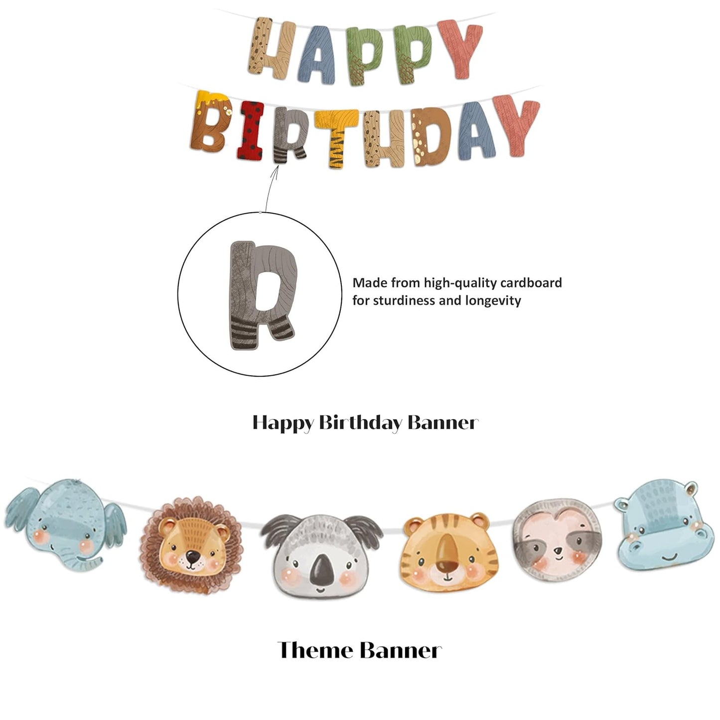 Just Party Jungle Theme Party Decoration - 37 pcs Happy Birthday Decoration Kit for Kids