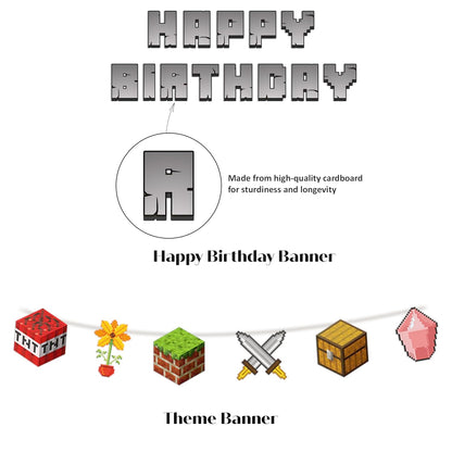 Just Party Mining Theme Party Decoration - 37 pcs Happy Birthday Decoration Kit for Kids