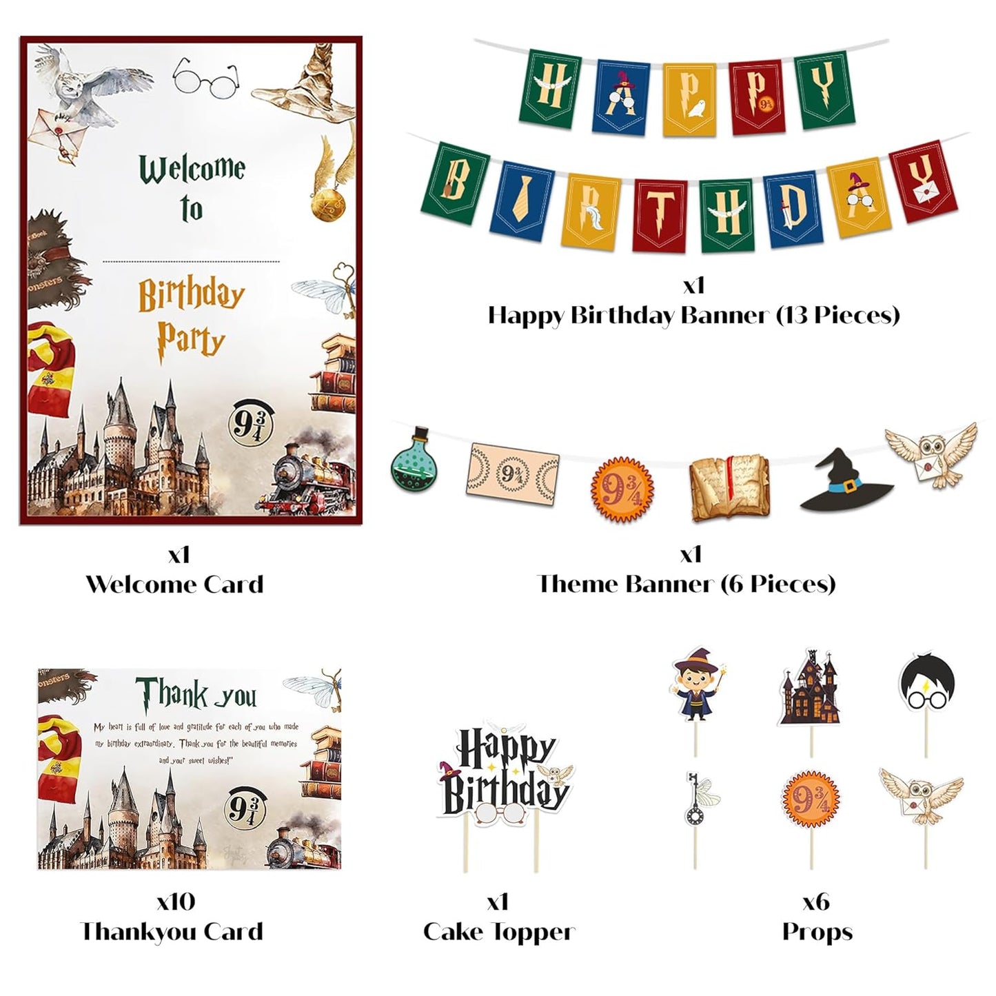 Just Party Wizard Theme Party Decoration - 37 pcs Happy Birthday Decoration Kit for Kids