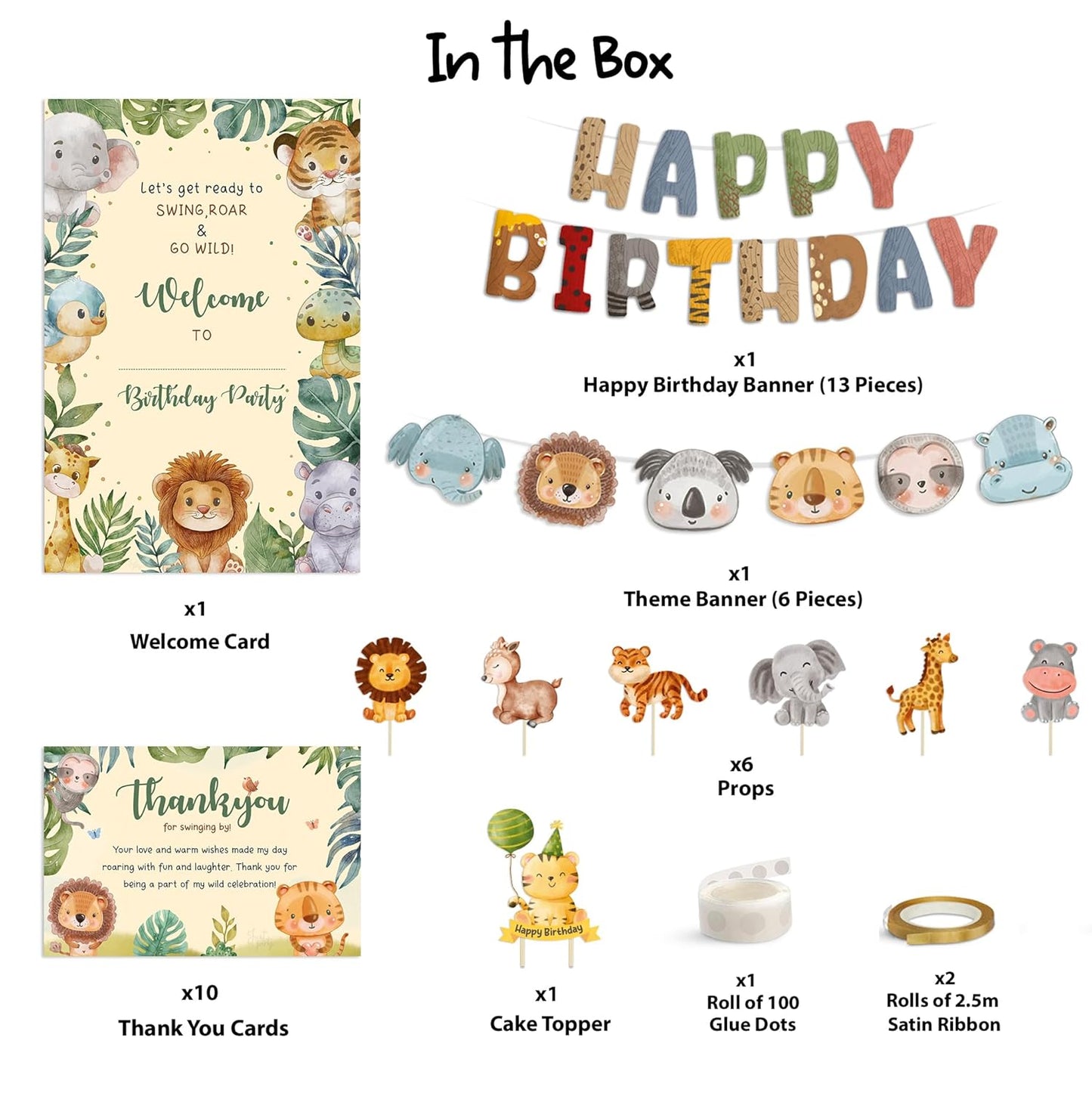 Just Party Jungle Theme Party Decoration - 37 pcs Happy Birthday Decoration Kit for Kids