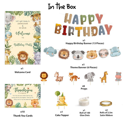 Just Party Jungle Theme Party Decoration - 37 pcs Happy Birthday Decoration Kit for Kids