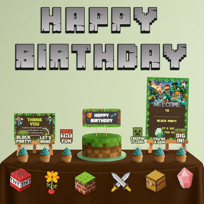 Just Party Mining Theme Party Decoration - 37 pcs Happy Birthday Decoration Kit for Kids